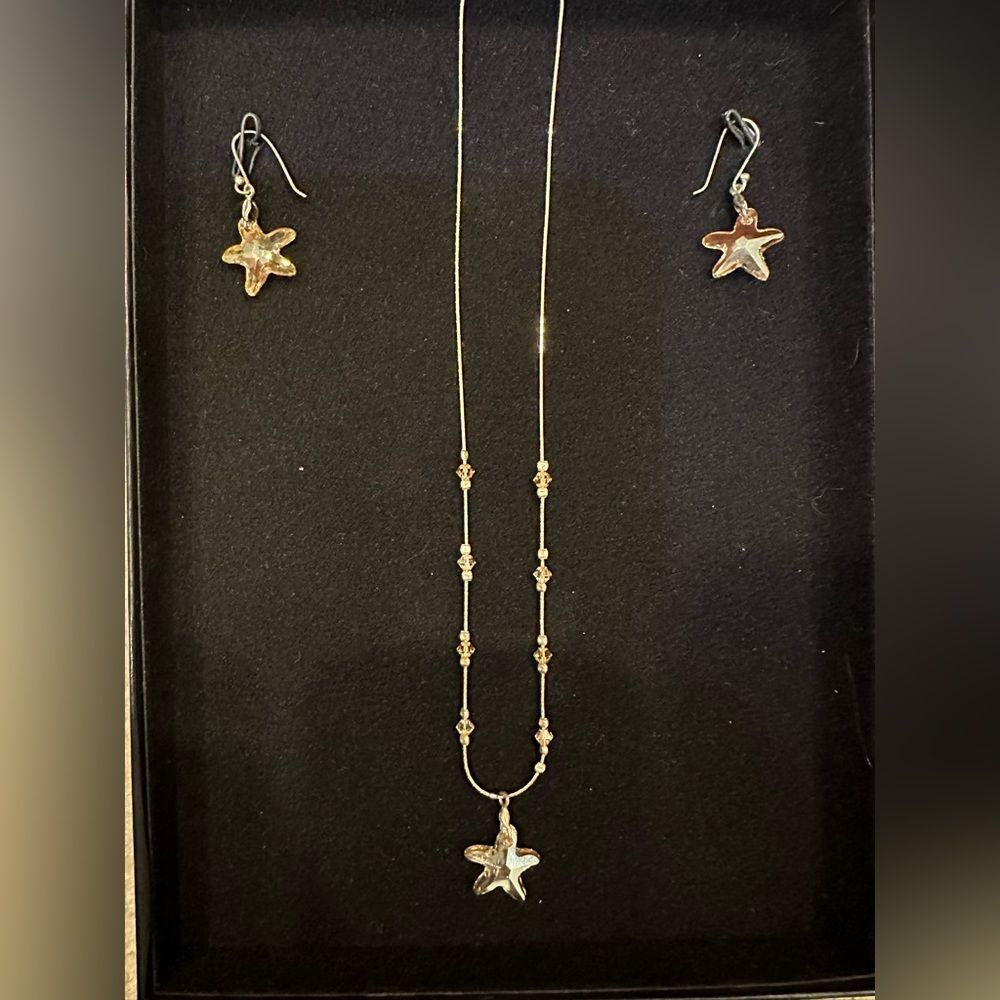 Sterling Silver starfish necklace and earrings set with Swarovski crystals